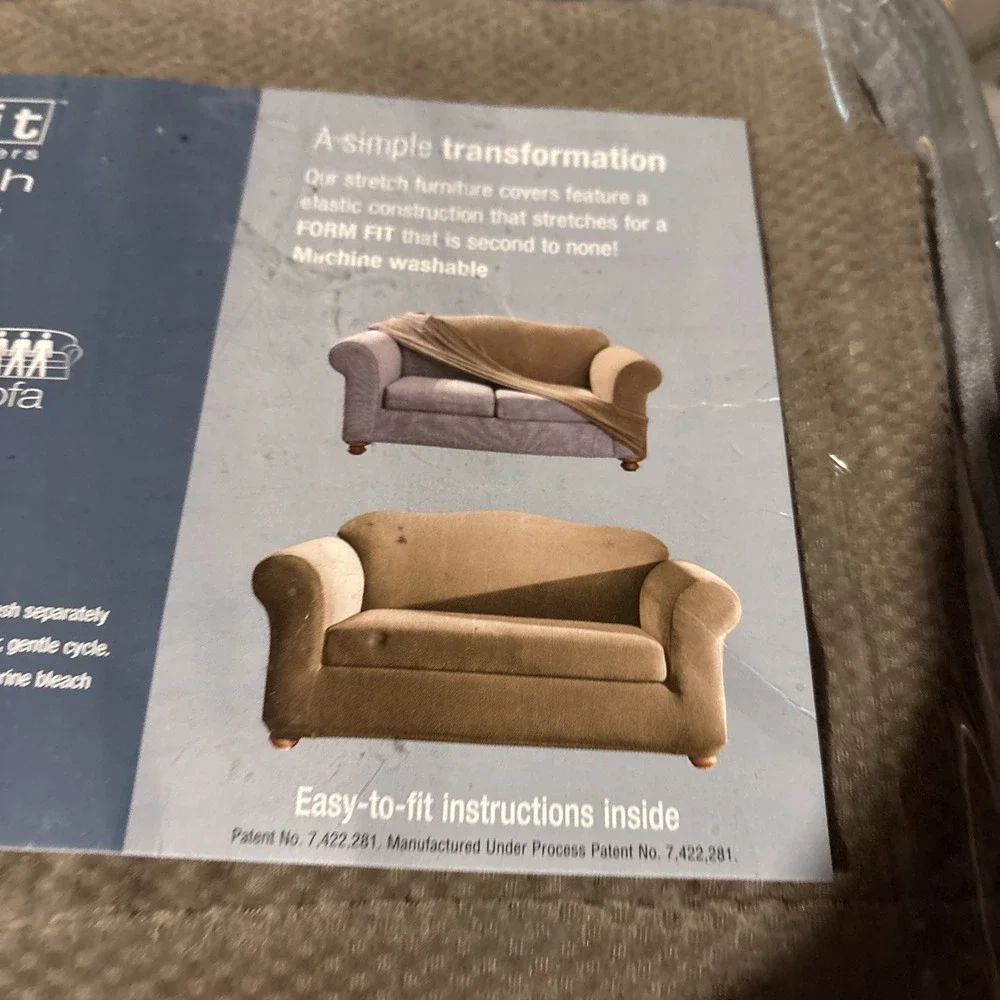 Surefit Stretch Pique 2 Piece Chair Slipcover Taupe Brown Furniture Cover NEW